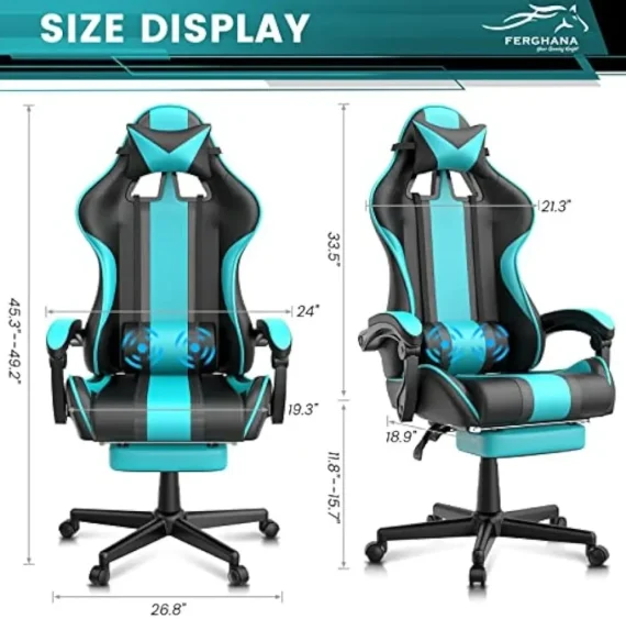 Ergonomic Blue Gaming Chair with Footrest 2 | PricZone