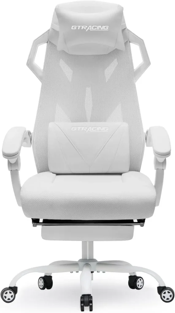 Ergonomic Gaming Chair with Footrest Mesh Back White 1 | PricZone