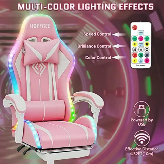 Pink Gaming Chair with Bluetooth RGB and Footrest 4 | PricZone