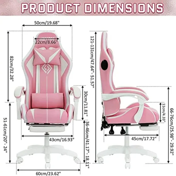 Pink Gaming Chair with Bluetooth RGB and Footrest 3 | PricZone