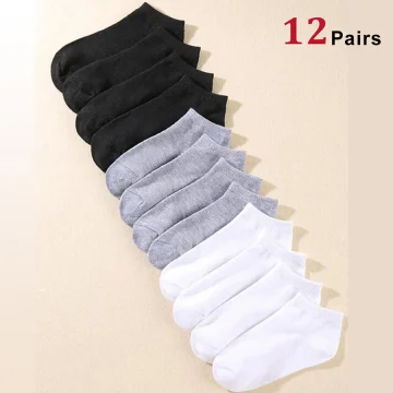 Solid Color Low Cut Boat Socks - 12 Pairs 1