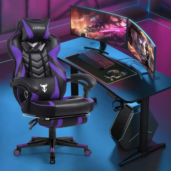 Purple Gaming Chair with Footrest Reclining High Back 2 | PricZone