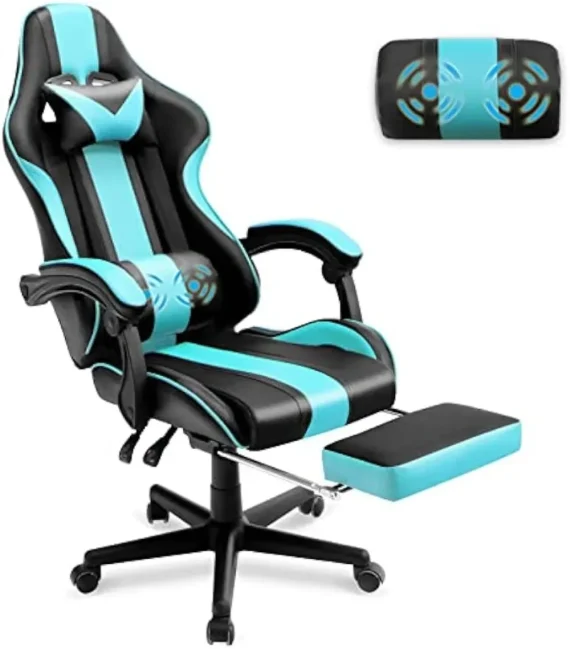 Ergonomic Blue Gaming Chair with Footrest 1 | PricZone