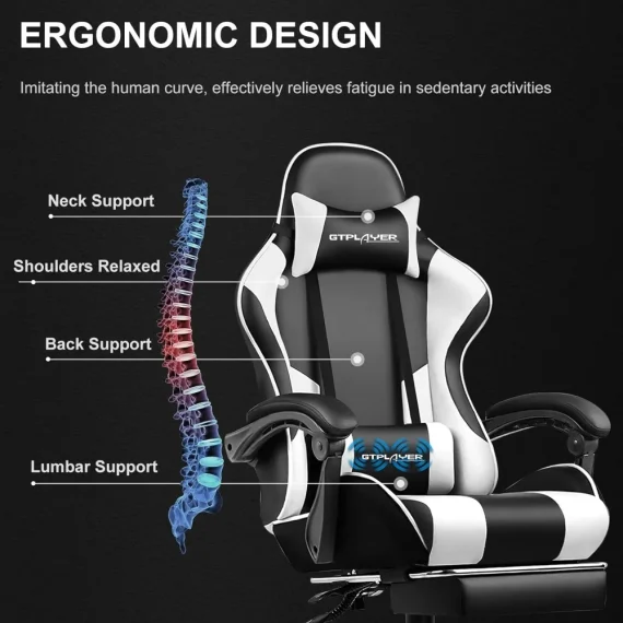 White Gaming Chair with Footrest and Lumbar Support 6 | PricZone