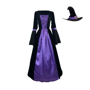 Plus Size Gothic Witch Costume Purple Maxi Dress 2