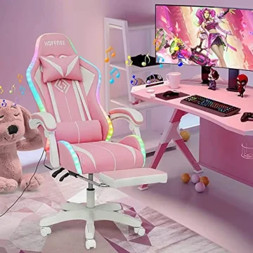 Pink Gaming Chair with Bluetooth RGB and Footrest 2