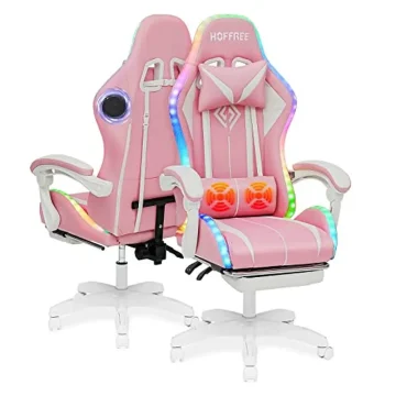 Pink Gaming Chair with Bluetooth RGB and Footrest 1