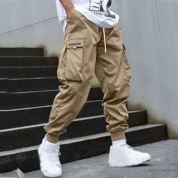 Men Cargo Pants Streetwear Elastic Waist Jogger Sweatpants Hip Hop Sport Pants Men\'s Clothing Drawstring Pockets Trousers 1