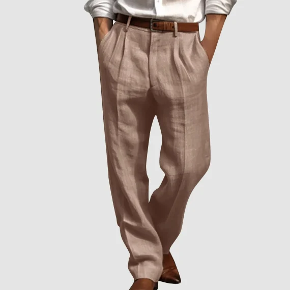 Cotton Linen Pleated Straight Leg Trousers 1 | PricZone