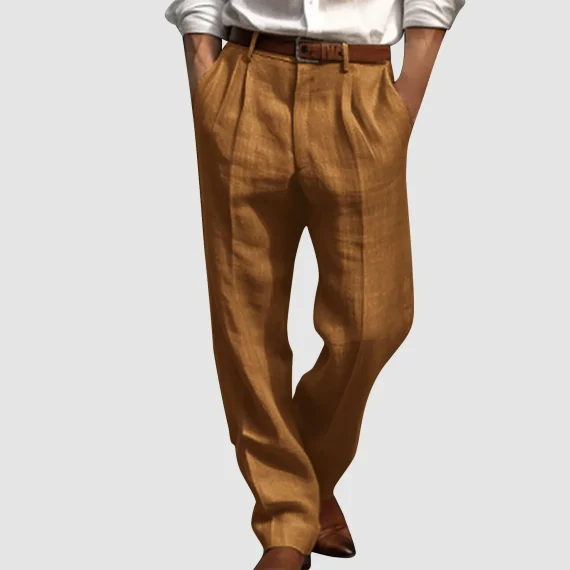 Cotton Linen Pleated Straight Leg Trousers 3 | PricZone