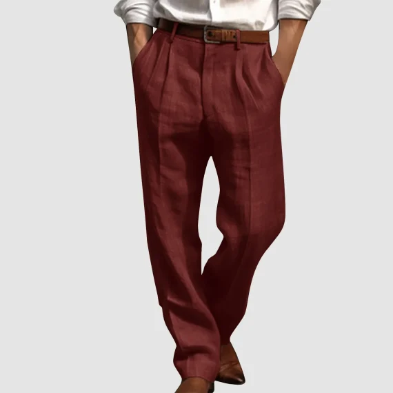 Cotton Linen Pleated Straight Leg Trousers 2 | PricZone