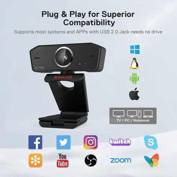 Redragon GW800 1080P Webcam with Dual Microphone 360 Rotation 4 | PricZone