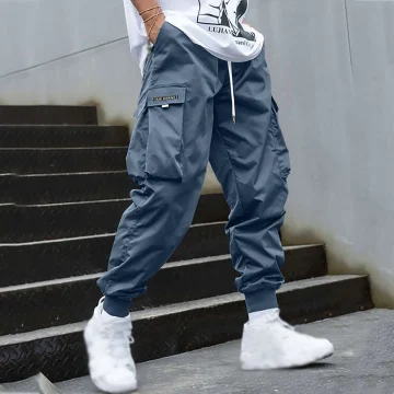 Men Cargo Pants Streetwear Elastic Waist Jogger Sweatpants Hip Hop Sport Pants Men\'s Clothing Drawstring Pockets Trousers 2