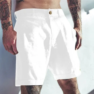 Linen Short Boardshorts Slim Fit Elastic Waist Beach Shorts 1