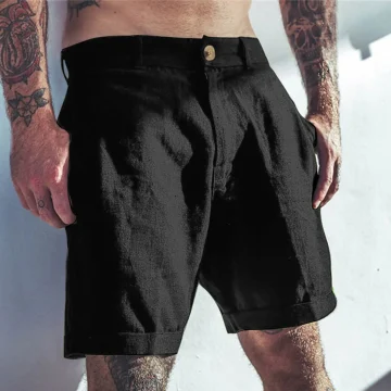 Linen Short Boardshorts Slim Fit Elastic Waist Beach Shorts 2