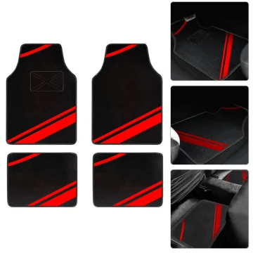 4pc Universal Car Floor Mats Set - Red Front & Rear 2