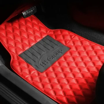 Universal Diamond Pattern Red Leather Car Floor Mats 2