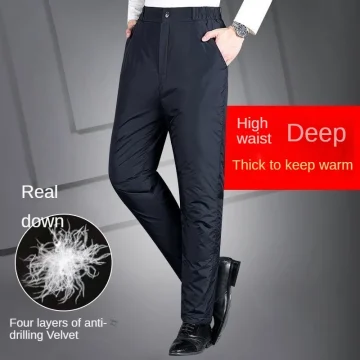 Thickened Down Men's Trousers Winter Windproof Warm Straight Cotton Wadded Pants Elastic Waist Fleece-lined Outside Clothing 2