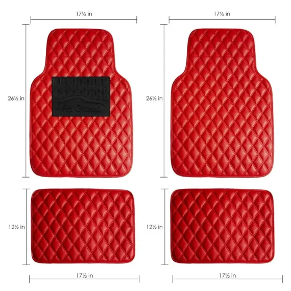 Universal Diamond Pattern Red Leather Car Floor Mats 6 | PricZone