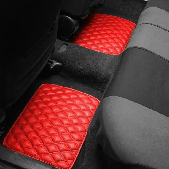 Universal Diamond Pattern Red Leather Car Floor Mats 4 | PricZone