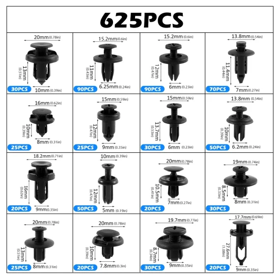 625pcs Car Body Trim Clips Durable Push Pin Fasteners 6 | PricZone