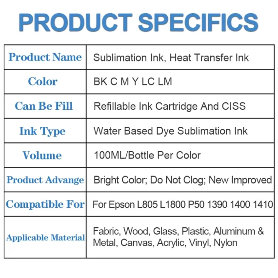 100ML 6 Pack Sublimation Ink for Epson Printers 6 | PricZone