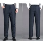 Thickened Down Mens Trousers Winter Windproof Warm Straight Cotton Wadded Pants Elastic Waist Fleece lined Outside Clothing 3 | PricZone