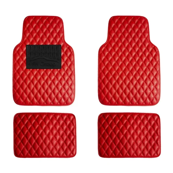 Universal Diamond Pattern Red Leather Car Floor Mats 1 | PricZone