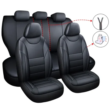 Universal 5-Seater Car Seat Cover Black Waterproof Leather 1