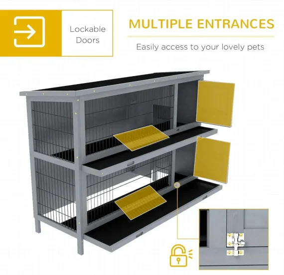 54 Inch 2 Story Wooden Rabbit Hutch Bunny Cage with Tray 4 | PricZone