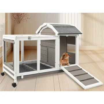 US Large Wooden Guinea Pig & Rabbit Hutch with Wheels 1