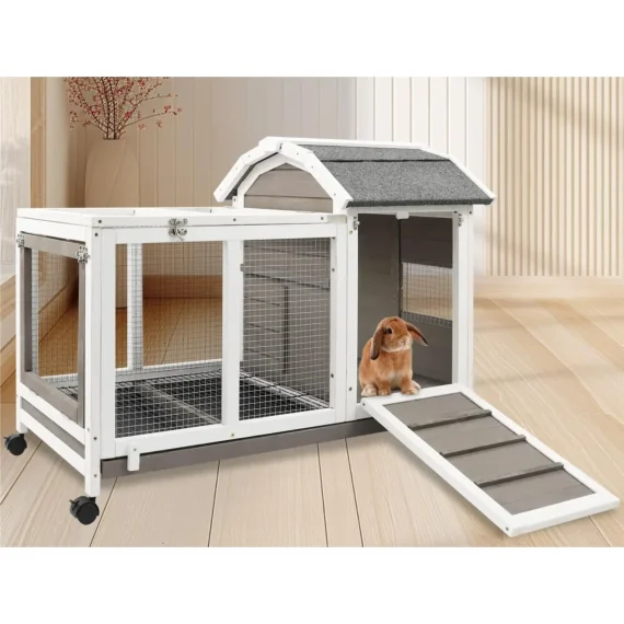 US Large Wooden Guinea Pig Rabbit Hutch with Wheels 1 | PricZone