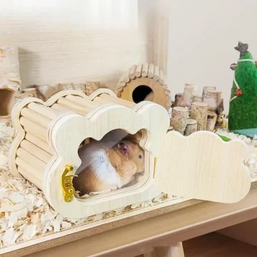 Tiny Hamster Wooden Cloud House for Small Pets 2