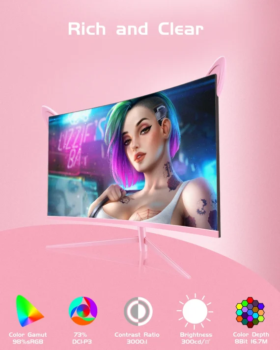 27 inch Curved Pink Gaming Monitor QHD 165Hz HDR10 3 | PricZone