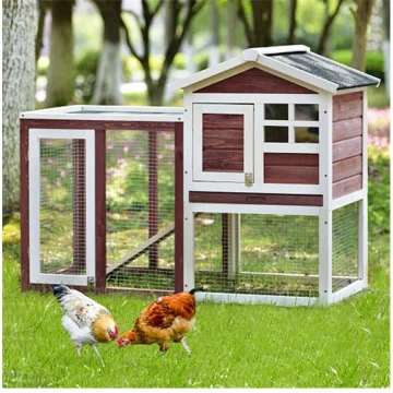 Wooden Chicken Coop with Rabbit Hutch - Wine Red White 2