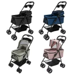 Foldable Pet Stroller with Detachable Basket and Shock Absorption 3 | PricZone