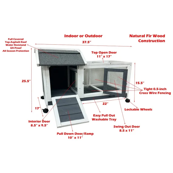 US Large Wooden Guinea Pig Rabbit Hutch with Wheels 2 | PricZone