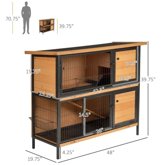 Large Rabbit Hutch 2 Floor Wooden Pet House with Ramp 4 | PricZone