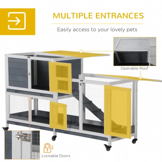 Wooden Rabbit Hutch Elevated Pet Cage with Tray 4 | PricZone