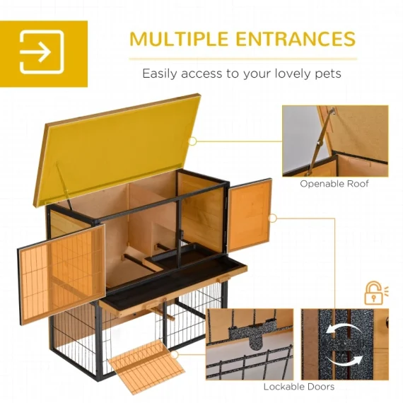 Wood Rabbit Hutch Elevated Bunny Cage Small Animal House 5 | PricZone