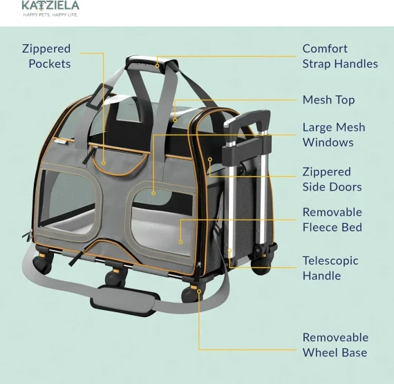 Katziela Rolling Pet Carrier Airline Compliant with Removable Wheels TSA Approved for Small Dogs and 5 | PricZone