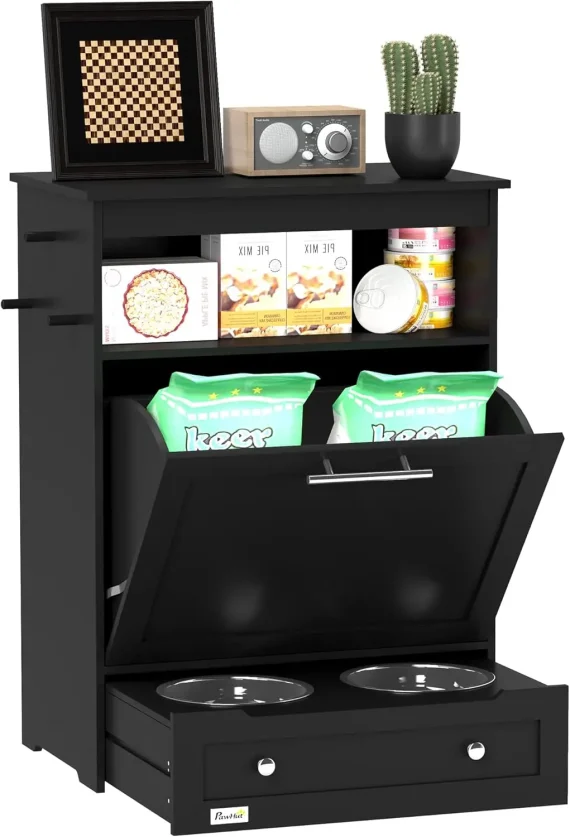 Black Pet Feeder Cabinet with Raised Dog Bowls 1 | PricZone