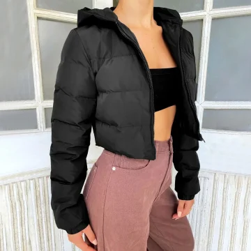 Womens Cropped Puffer Jacket Winter Warm Hooded 2