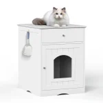 Wooden Cat Litter Box Enclosure with Drawer and Side Table 1 | PricZone