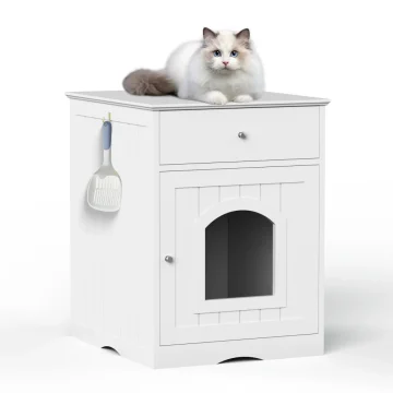 Wooden Cat Litter Box Enclosure with Drawer and Side Table 1