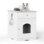 Wooden Cat Litter Box Enclosure with Drawer and Side Table