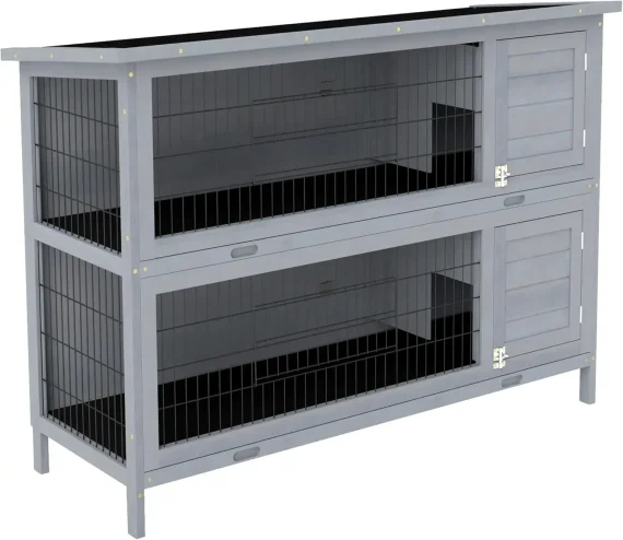 54 Inch 2 Story Wooden Rabbit Hutch Bunny Cage with Tray 1 | PricZone