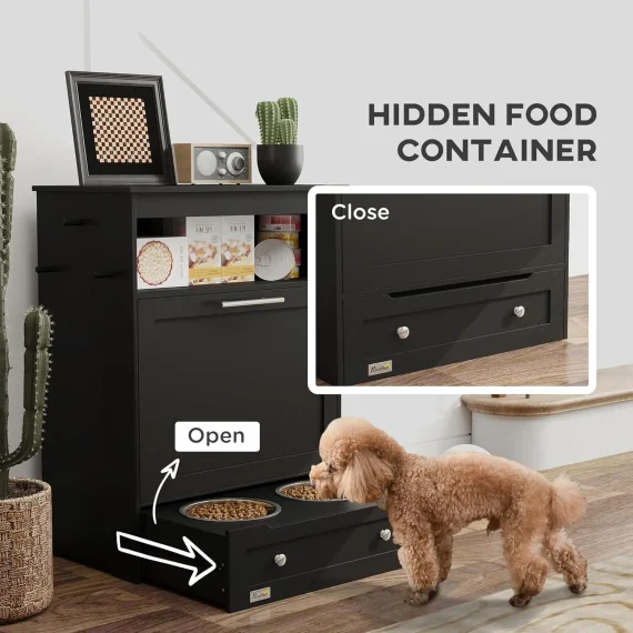 Black Pet Feeder Cabinet with Raised Dog Bowls 6 | PricZone