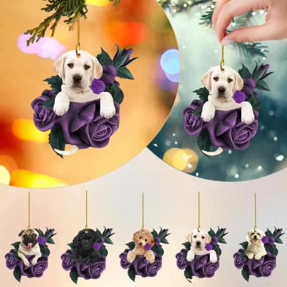 Christmas Tree Dog Pendant in Purple Rose Design 6 | PricZone