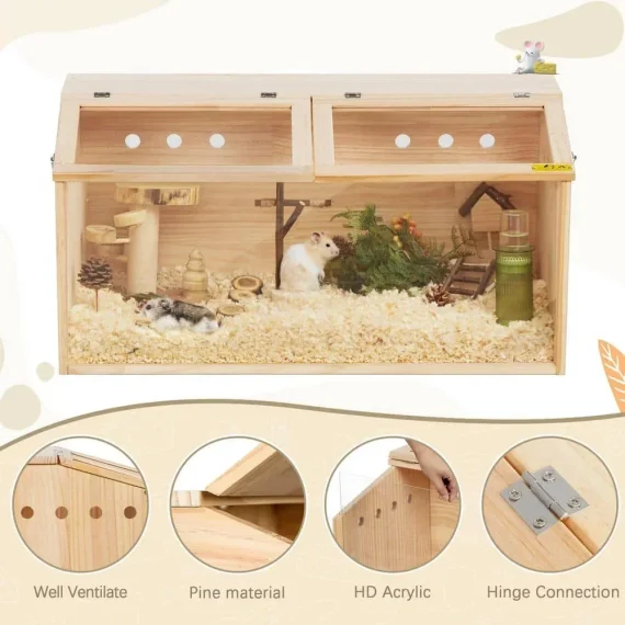 US Wooden Hamster Cage and HabitatsAcrylic Large Guinea Pig Cage with Openable Topt with Visible Acrylic BoardsNatural Wooden 4 | PricZone